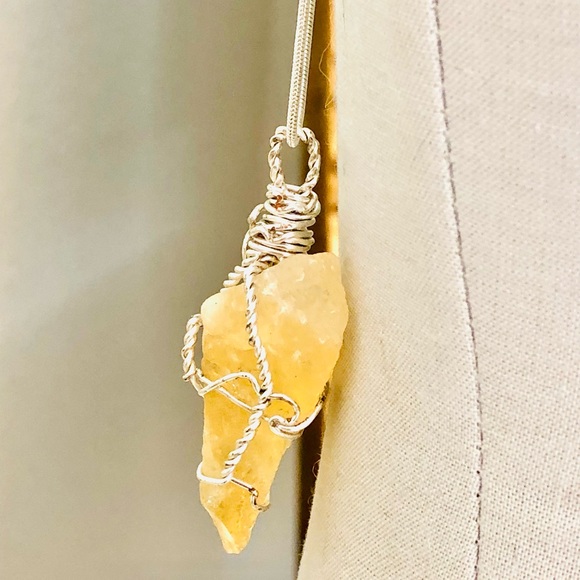 Vintage Raw Citrine Crystal Pendant Silver Necklace - Picture 14 of 15